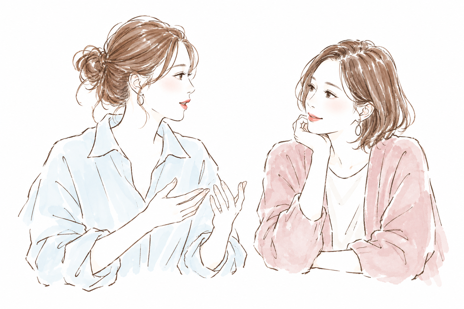 信頼できる女性に恋愛の悩みを話す女性