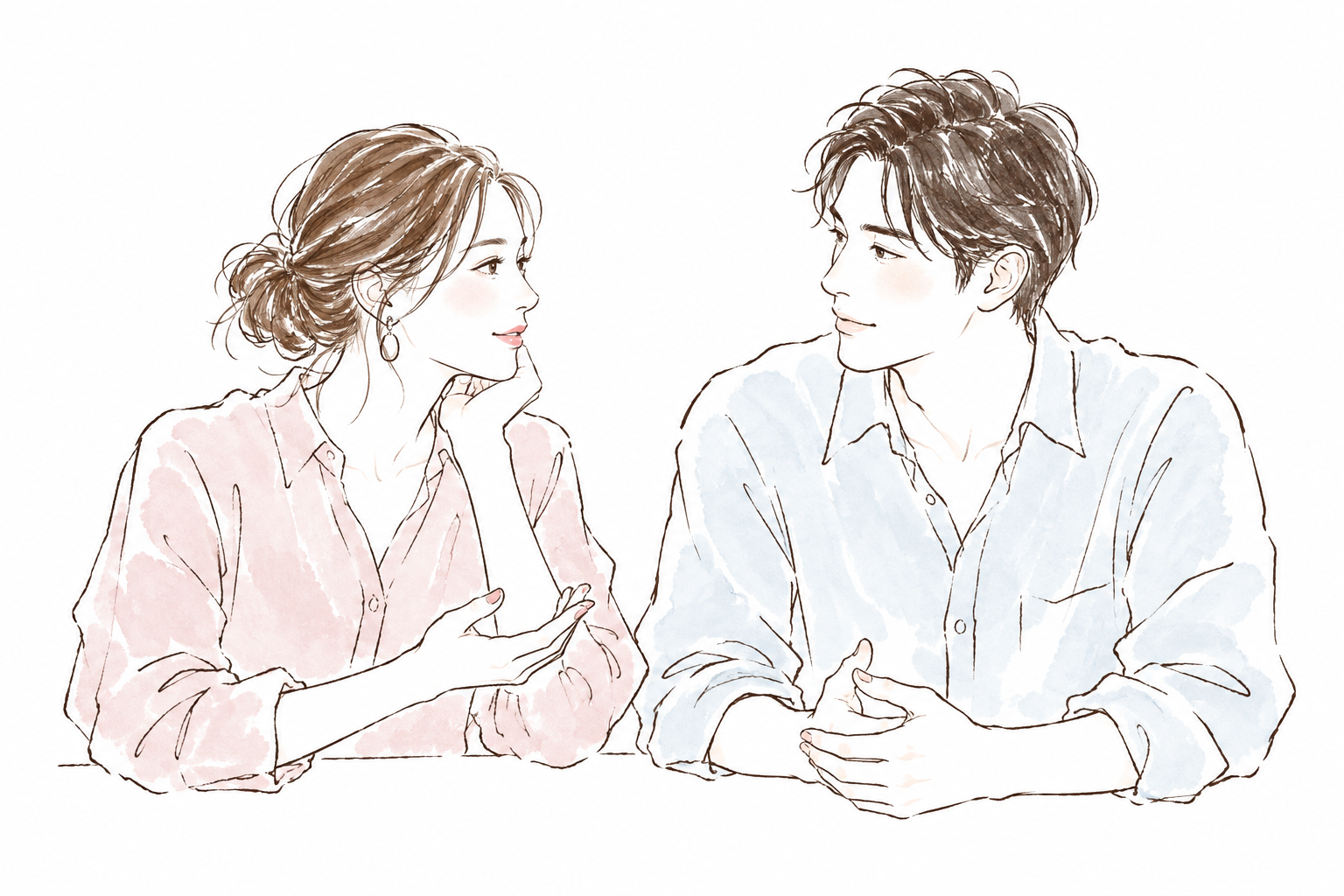 穏やかに向き合って話し合う二人